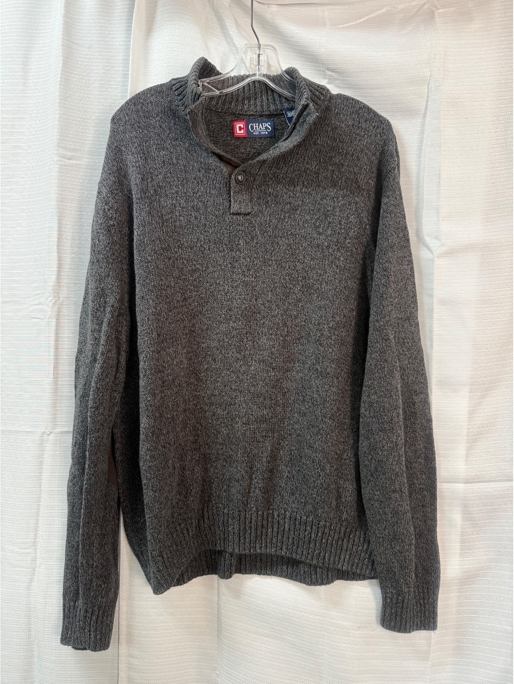 Chaps Men's Gray Pullover Sweater with Elbow Patches Large